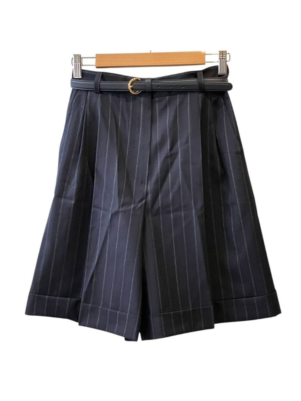 Max Mara Studio Mstere Belted Striped Shorts 36 Navy